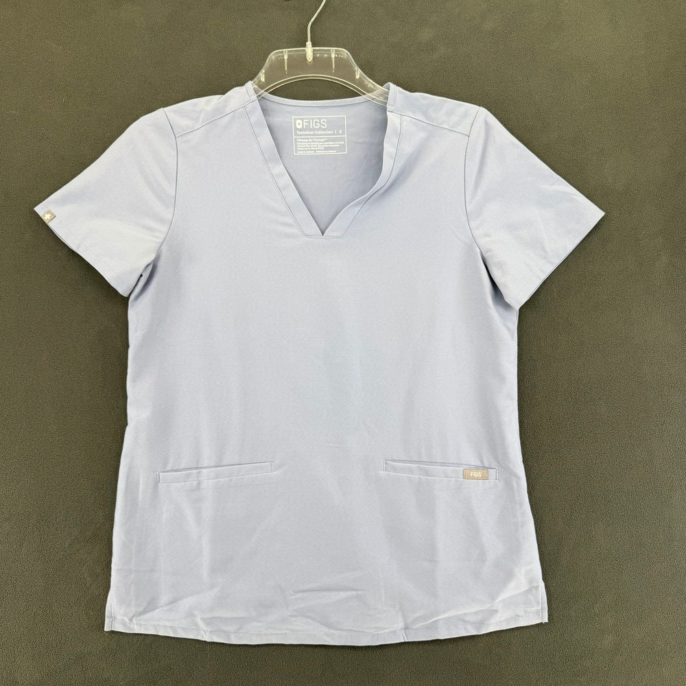 FIGS Technical Collection Scrub Top Small Light Blue V-Neck 2 Pocket Womens S